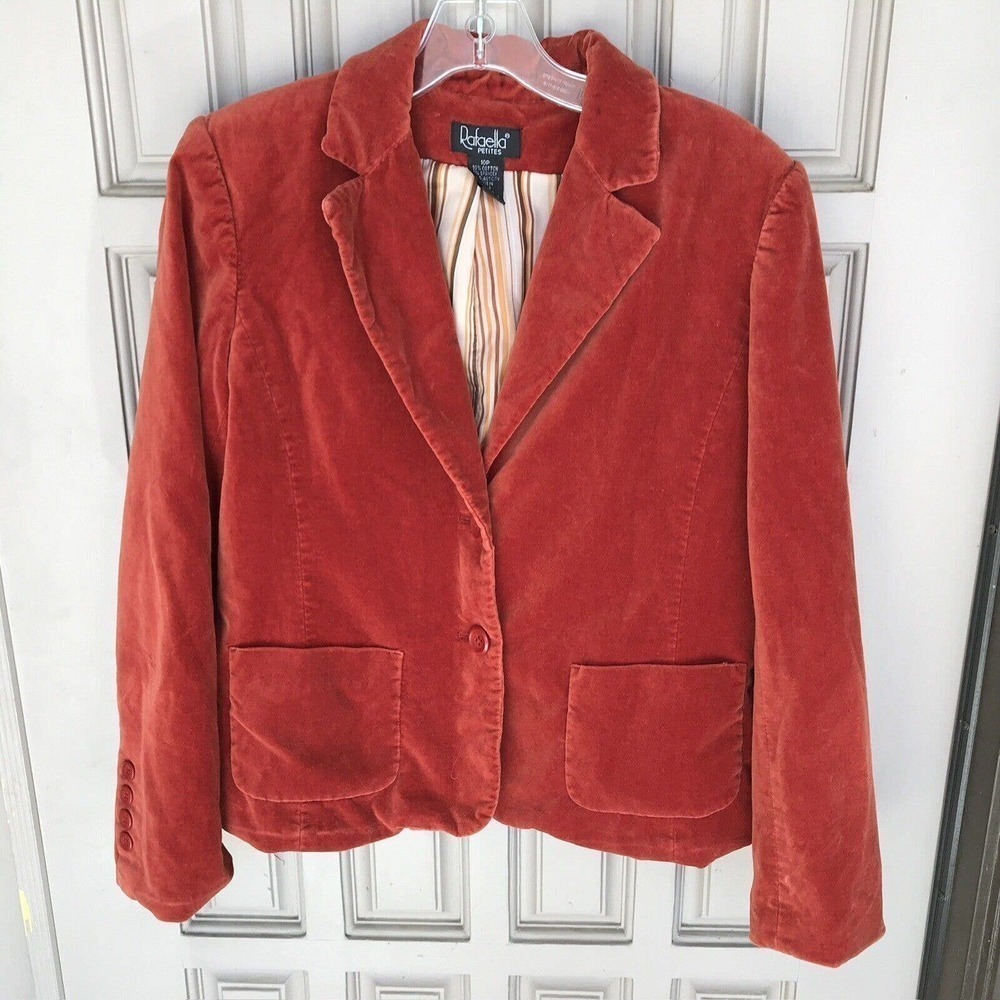 Rafaella Blazer Sz10P Crushed Cord Burnt Orange Fully Lined Button Closure Used